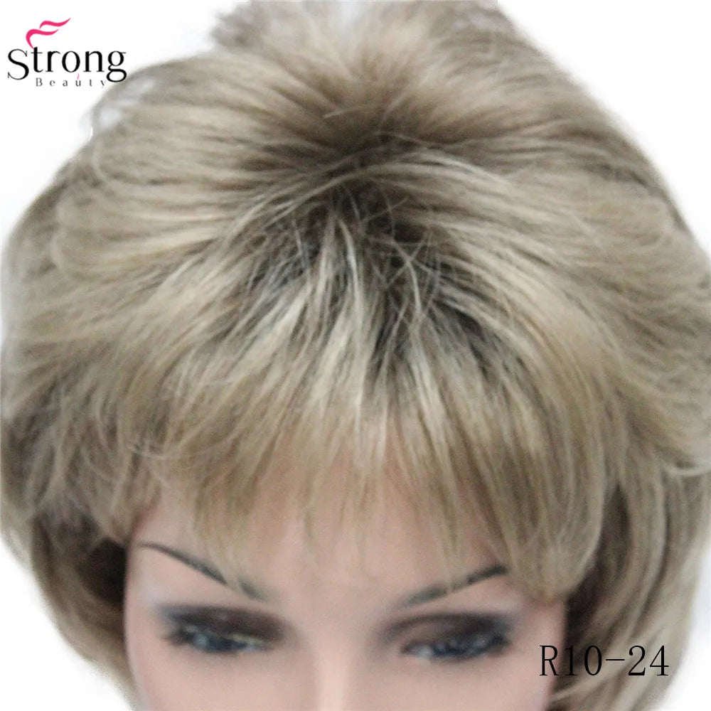 StrongBeauty Women Synthetic wig Short Hair Auburn/Blonde Natural wigs Capless Layered Hairstyles