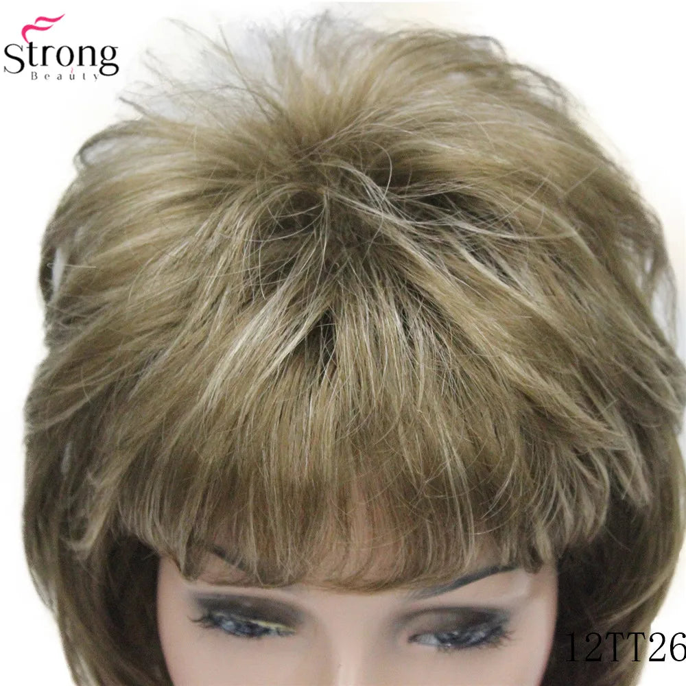 StrongBeauty Women Synthetic wig Short Hair Auburn/Blonde Natural wigs Capless Layered Hairstyles