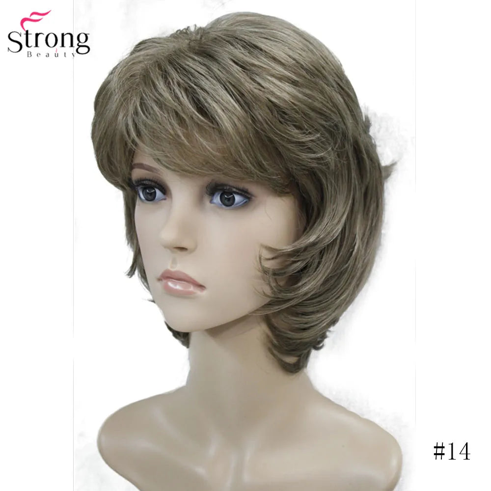 StrongBeauty Women Synthetic wig Short Hair Auburn/Blonde Natural wigs Capless Layered Hairstyles