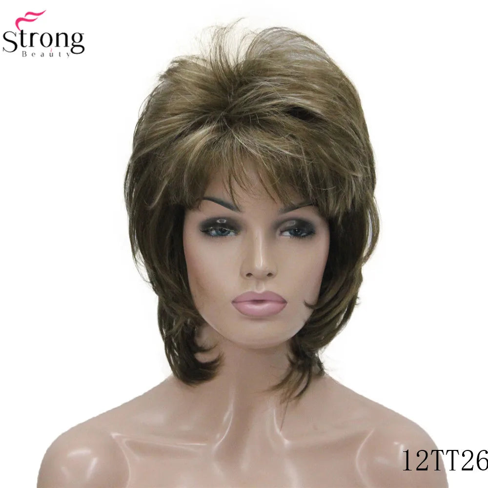 StrongBeauty Women Synthetic wig Short Hair Auburn/Blonde Natural wigs Capless Layered Hairstyles