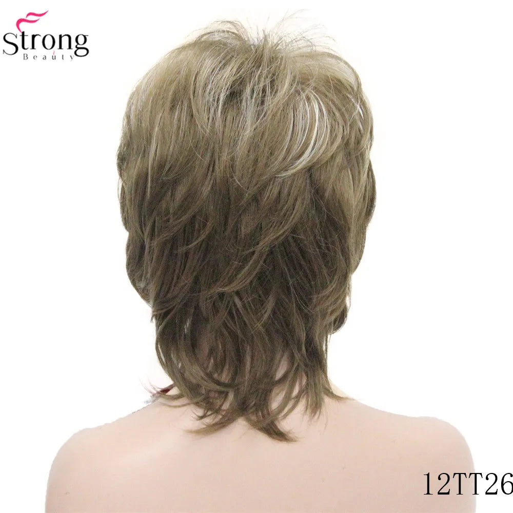 StrongBeauty Women Synthetic wig Short Hair Auburn/Blonde Natural wigs Capless Layered Hairstyles
