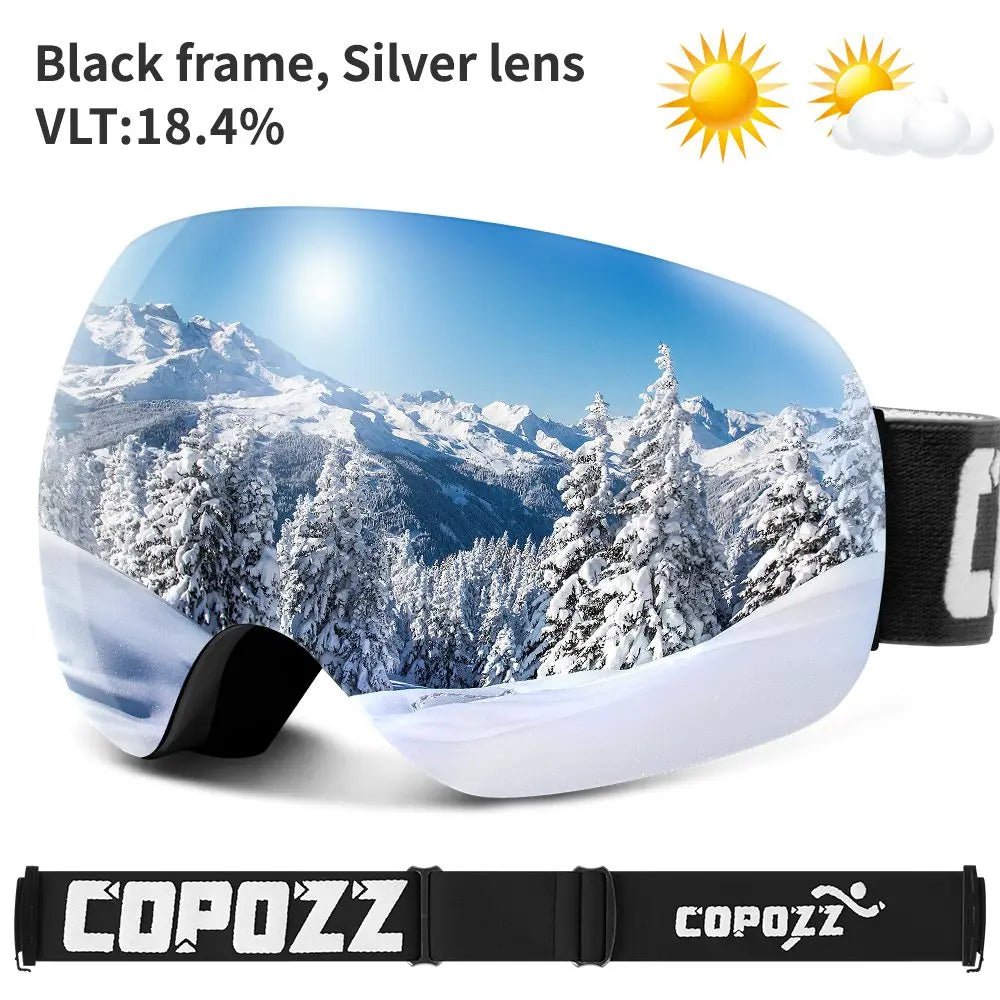 COPOZZ Outdoor Sports Ski Goggles UV400 Protection Ski Mask Male Female Anti-Fog Big Face Snow Glasses Snowboard Skiing Eyewear