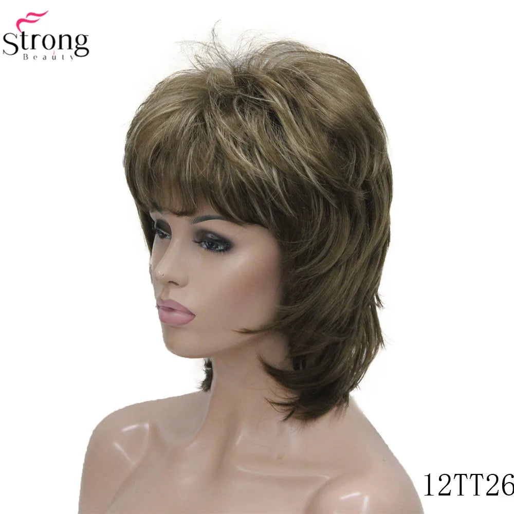StrongBeauty Women Synthetic wig Short Hair Auburn/Blonde Natural wigs Capless Layered Hairstyles