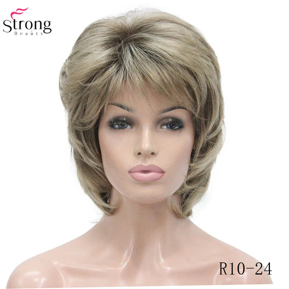 StrongBeauty Women Synthetic wig Short Hair Auburn/Blonde Natural wigs Capless Layered Hairstyles
