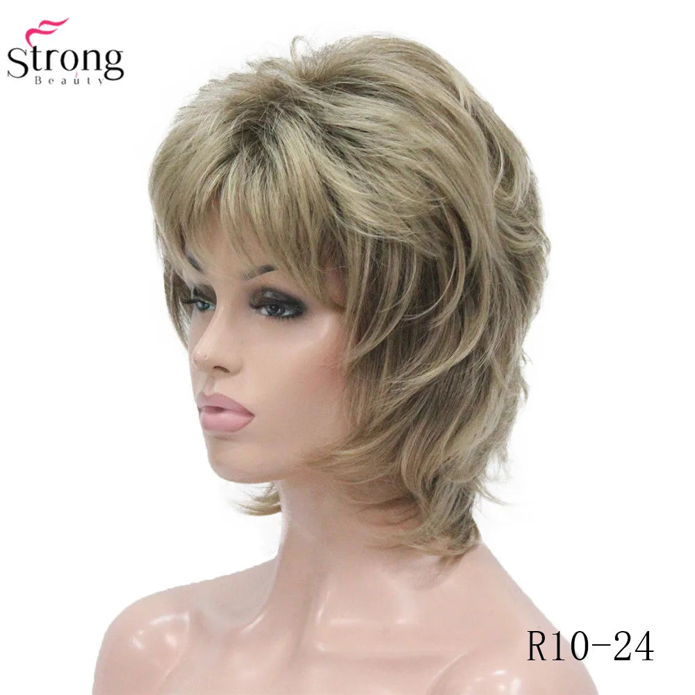 StrongBeauty Women Synthetic wig Short Hair Auburn/Blonde Natural wigs Capless Layered Hairstyles
