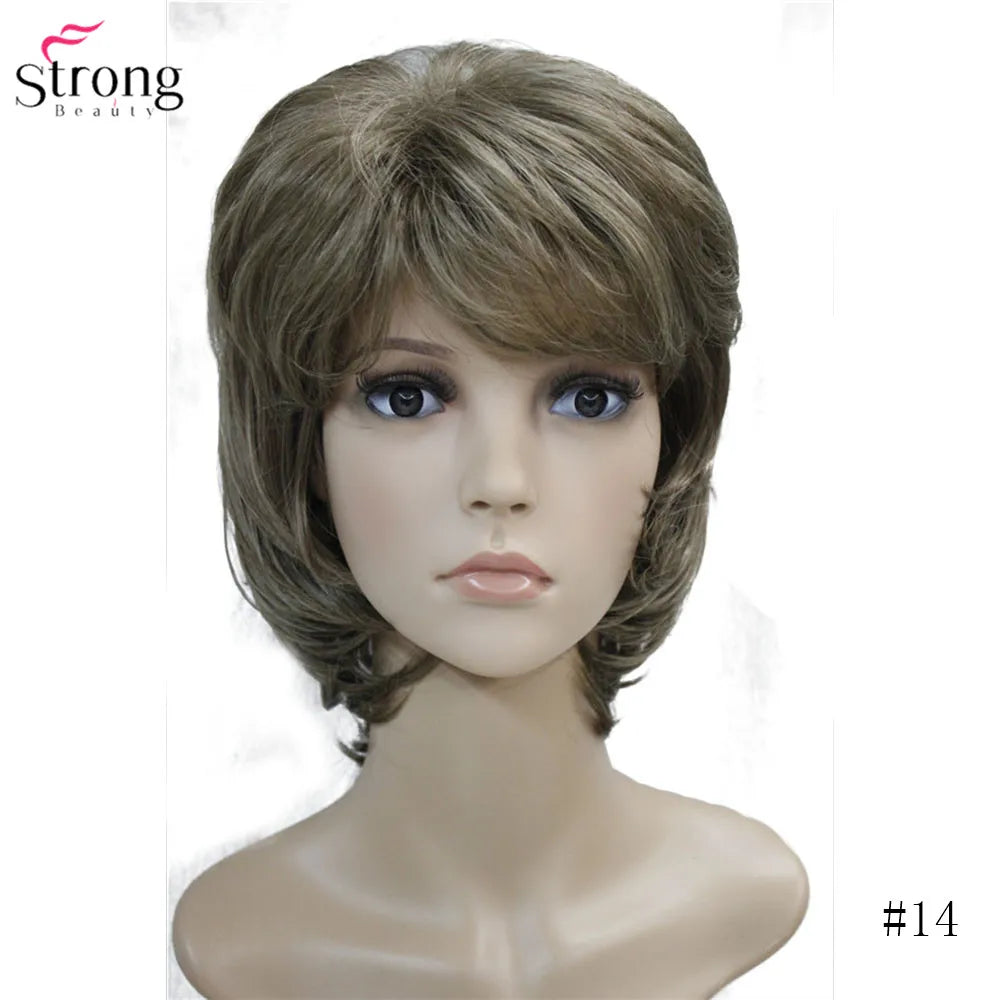 StrongBeauty Women Synthetic wig Short Hair Auburn/Blonde Natural wigs Capless Layered Hairstyles