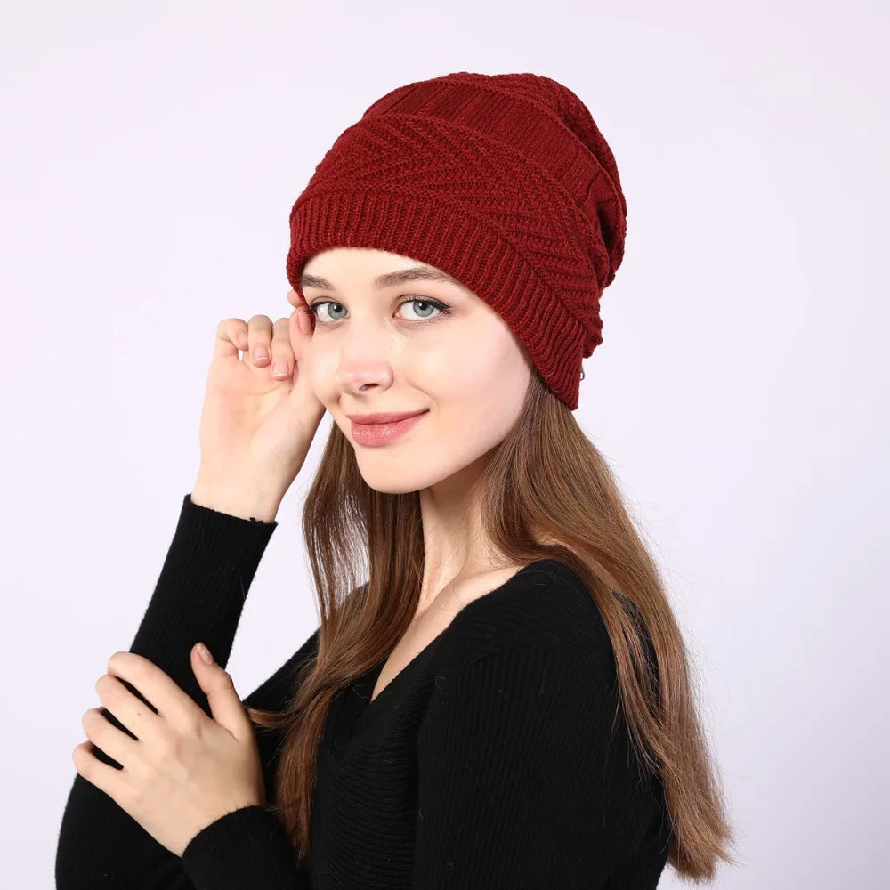 fashion women stretchy knitted Skullies Beanies Hat solid snood scarf warm Beanie For womem Autumn winter Female Beanie cap