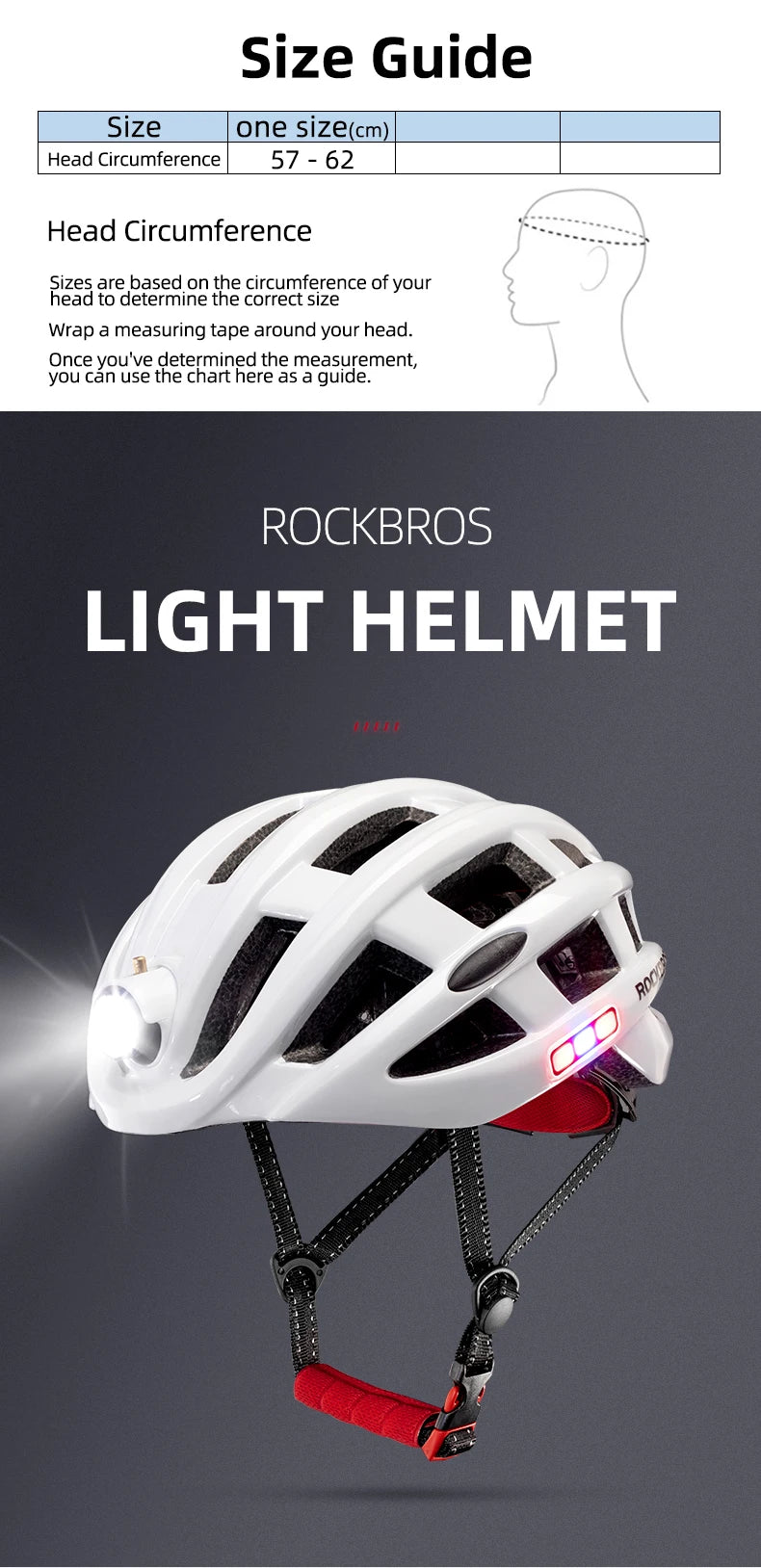 ROCKBROS Bike Headlamp Night Cycling Helmet With Glowing Headlight Warning Light MTB Bicycle Helmet Rechargeable Sport SafetyCap