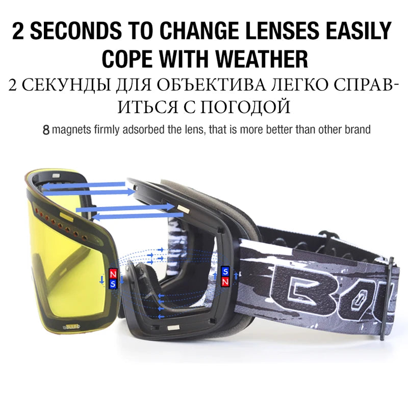 Ski Goggles Snowboard Mask For Men Women Skiing Eyewear UV400 Snow Protection Over Glasses Magnetic Mountaineering Glasses