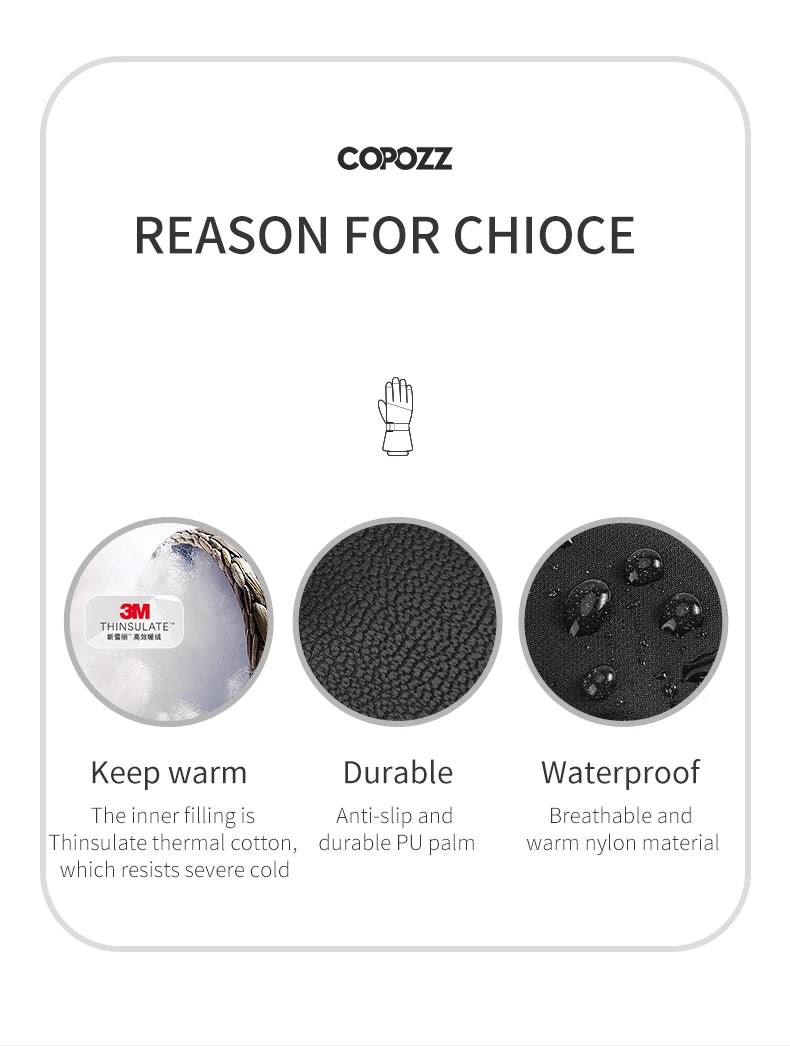 Copozz Men Women Winter Ski Gloves Waterproof Ultralight Snowboard Gloves Motorcycle Riding Snow Keep Warm Windproof Gloves