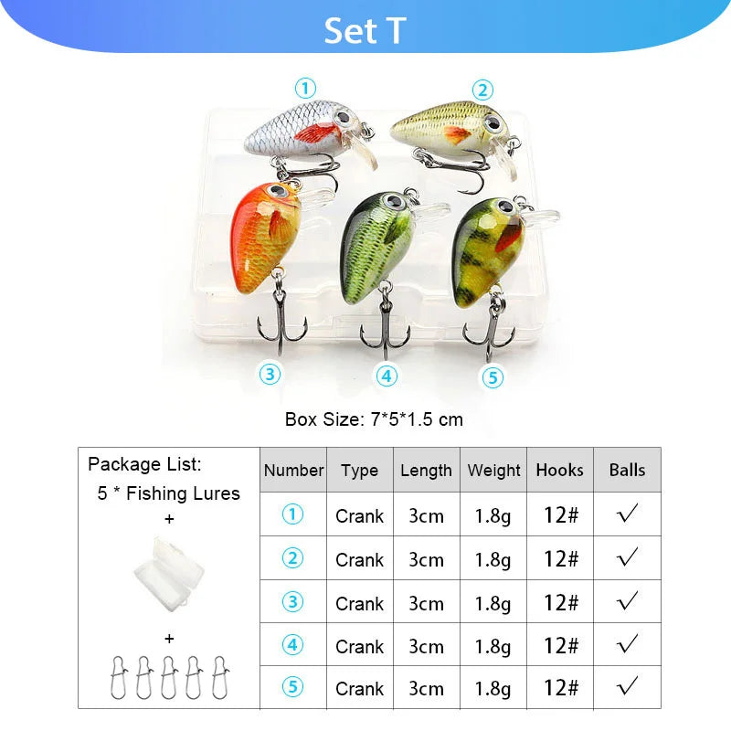 VTAVTA 5pcs Fishing Lures Set Wobblers Crankbaits Fishing Box For Wobblers Swimbait Artificial Bait Kit Hard Lure Fishing Tackle