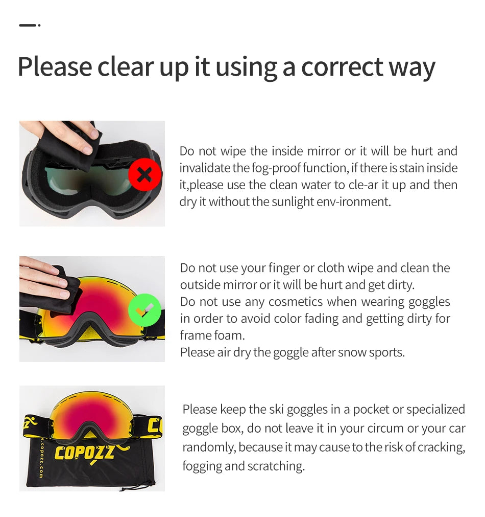 COPOZZ Men Women Brand Ski Goggles Snowboard Goggles Glasses For Skiing UV400 Protection Snow Glasses Anti-Fog Ski Mask Eyewear