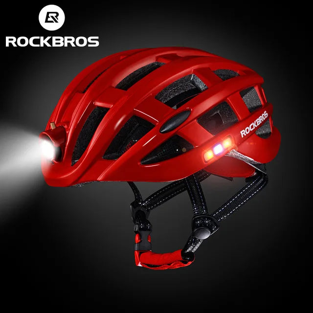ROCKBROS Bike Headlamp Night Cycling Helmet With Glowing Headlight Warning Light MTB Bicycle Helmet Rechargeable Sport SafetyCap