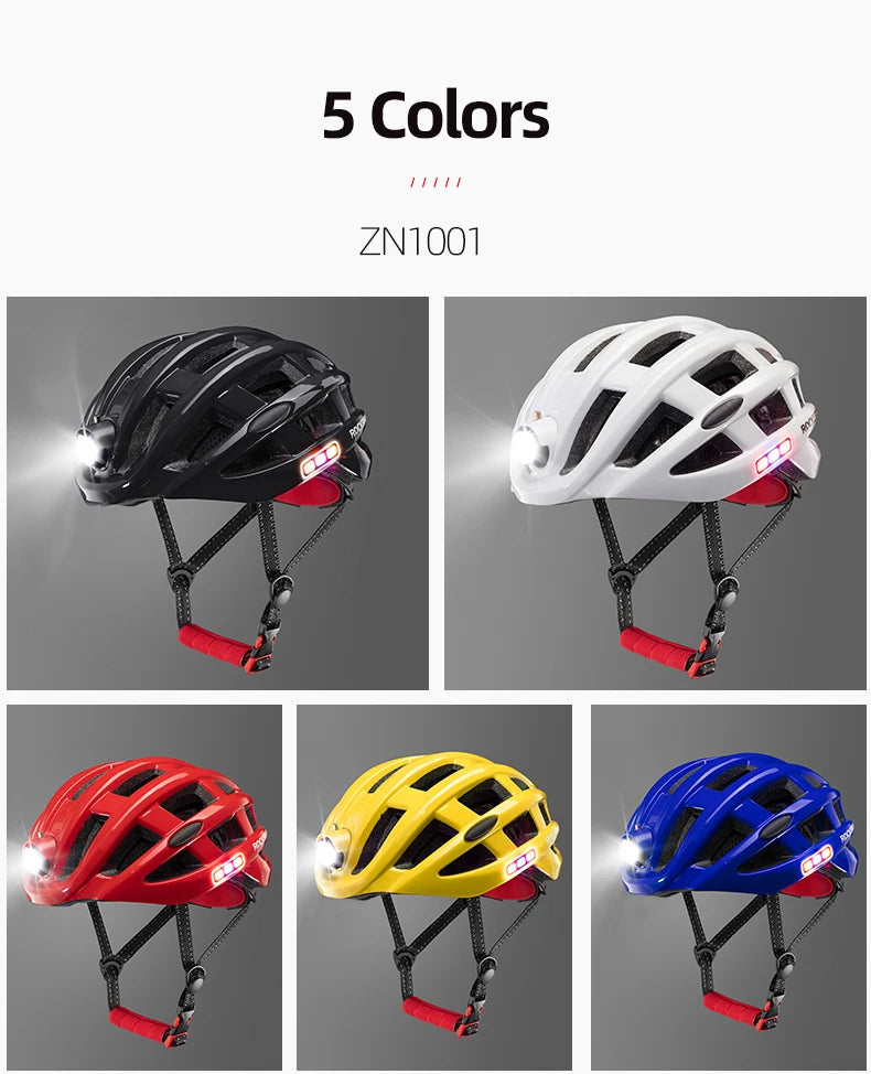 ROCKBROS Bike Headlamp Night Cycling Helmet With Glowing Headlight Warning Light MTB Bicycle Helmet Rechargeable Sport SafetyCap