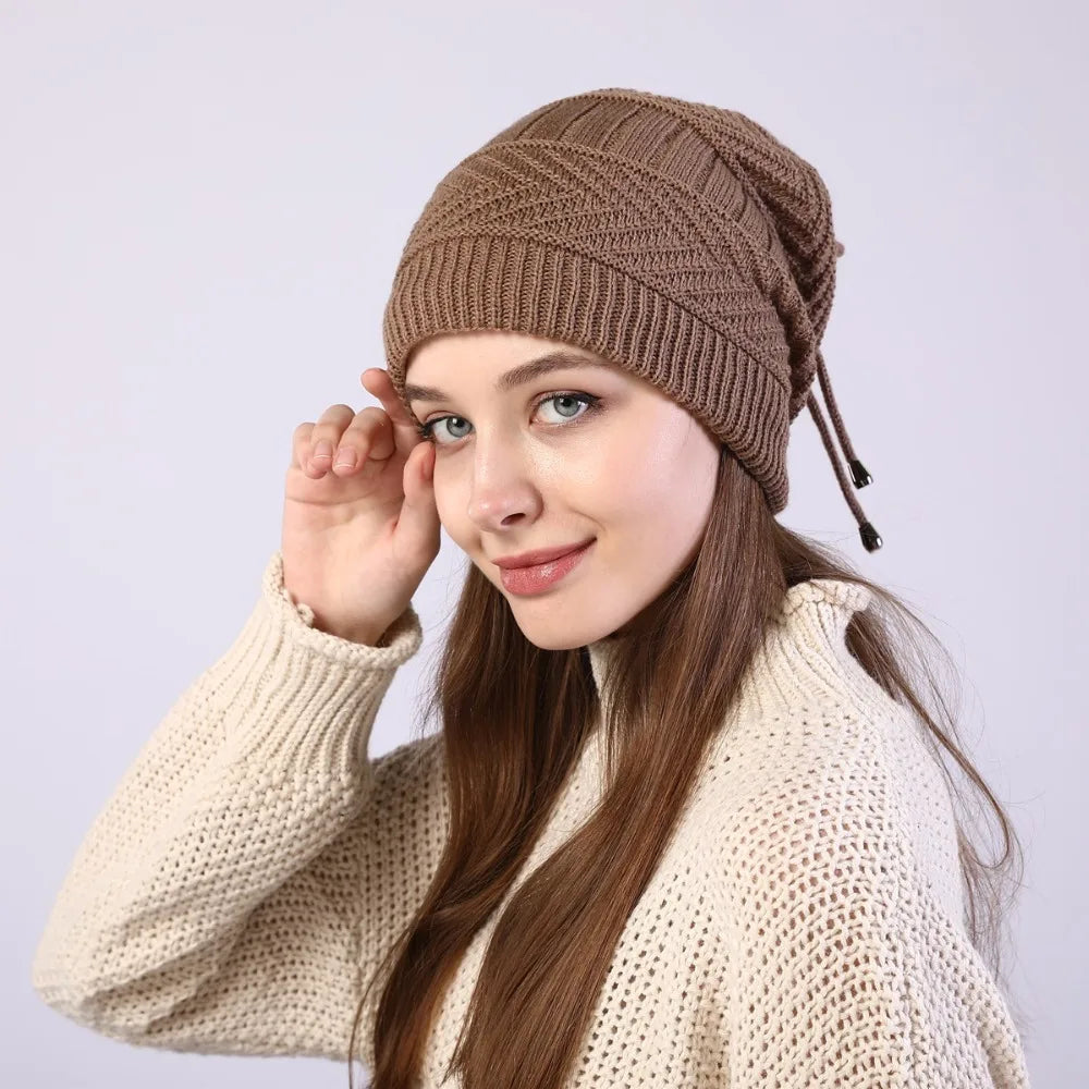 fashion women stretchy knitted Skullies Beanies Hat solid snood scarf warm Beanie For womem Autumn winter Female Beanie cap