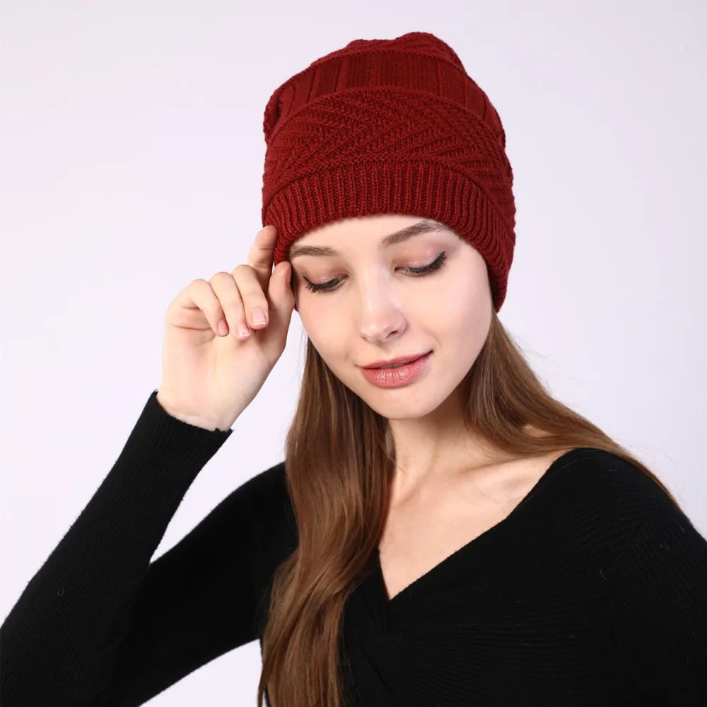 fashion women stretchy knitted Skullies Beanies Hat solid snood scarf warm Beanie For womem Autumn winter Female Beanie cap
