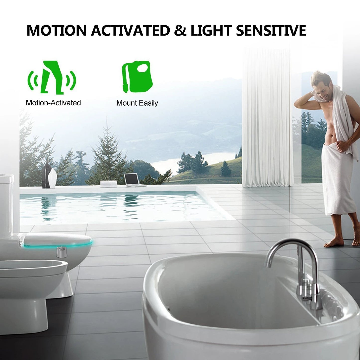 Automatic Motion Sensor Toilet Night Light, 16 Colors, Waterproof.