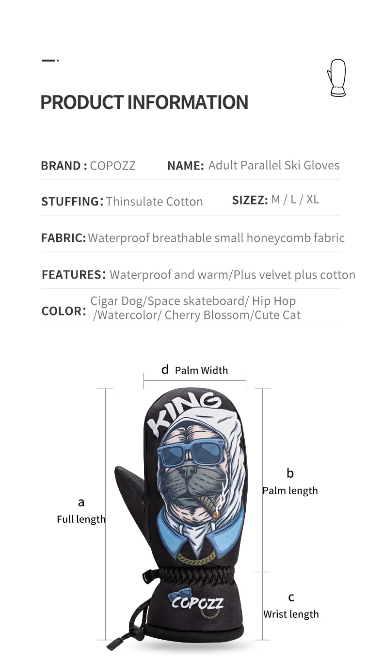 COPOZZ -30℃ Thicken Adult Teen Professional Snowboarding Ski Gloves Windproof Winter Warm Thermal Snow Mittens Skiing Snowmobile