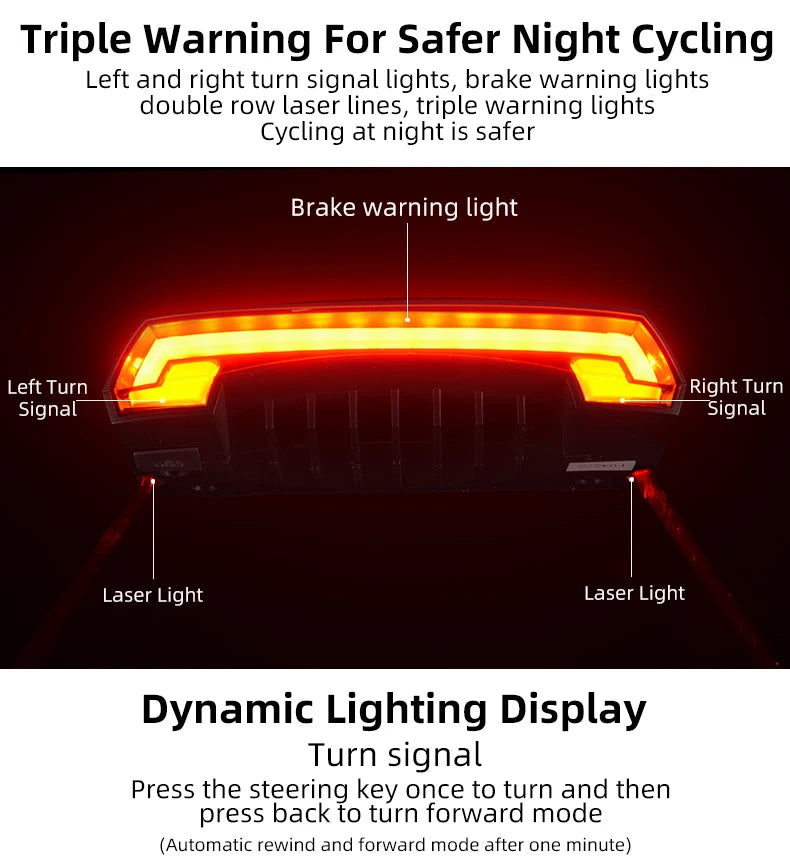 ROCKBROS Bike Tail Light USB Rechargeable Wireless Waterproof MTB Safety Intelligent Remote Control Turn Sign Bicycle Light Lamp