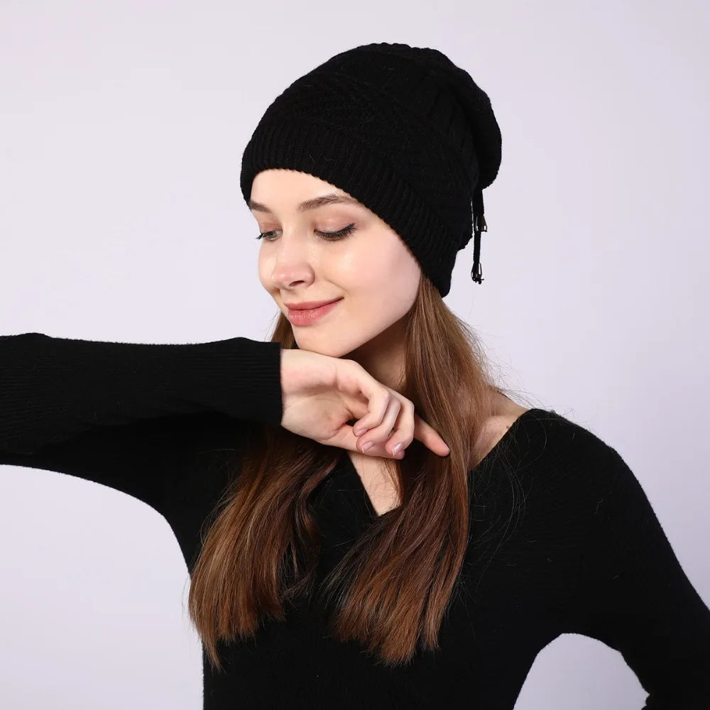 fashion women stretchy knitted Skullies Beanies Hat solid snood scarf warm Beanie For womem Autumn winter Female Beanie cap