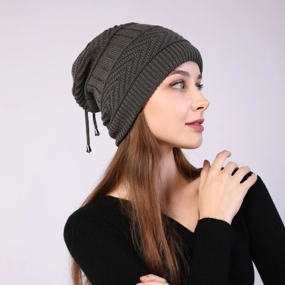 fashion women stretchy knitted Skullies Beanies Hat solid snood scarf warm Beanie For womem Autumn winter Female Beanie cap
