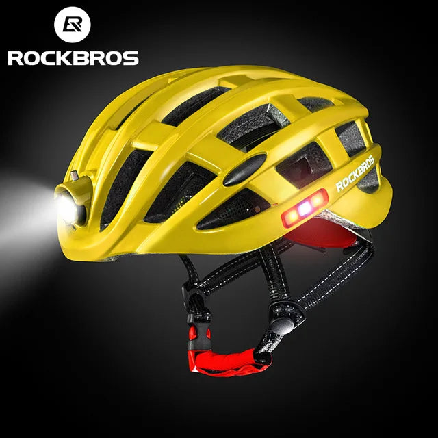 ROCKBROS Bike Headlamp Night Cycling Helmet With Glowing Headlight Warning Light MTB Bicycle Helmet Rechargeable Sport SafetyCap