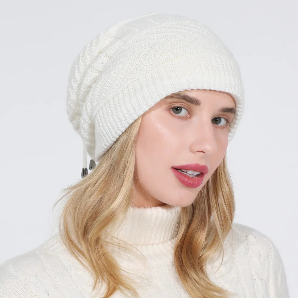fashion women stretchy knitted Skullies Beanies Hat solid snood scarf warm Beanie For womem Autumn winter Female Beanie cap