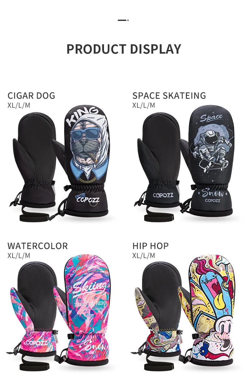 COPOZZ -30℃ Thicken Adult Teen Professional Snowboarding Ski Gloves Windproof Winter Warm Thermal Snow Mittens Skiing Snowmobile