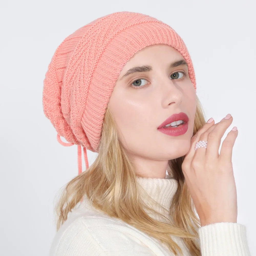 fashion women stretchy knitted Skullies Beanies Hat solid snood scarf warm Beanie For womem Autumn winter Female Beanie cap