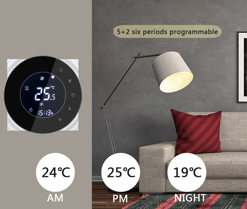 Smart Touch WIFI Thermostat LCD Screen Water Heating Electirc Floor Heating Water Gas Boiler Temperature Controller Google Home