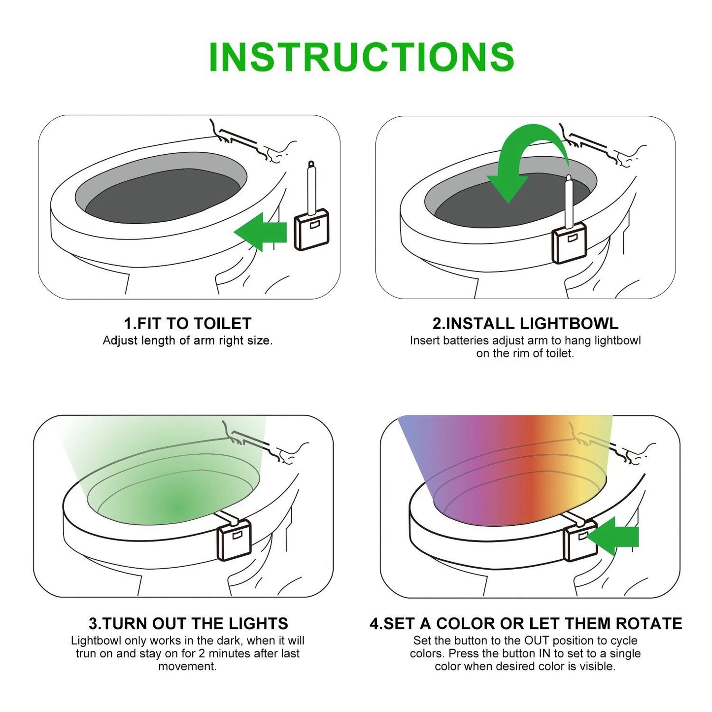 Automatic Motion Sensor Toilet Night Light, 16 Colors, Waterproof.