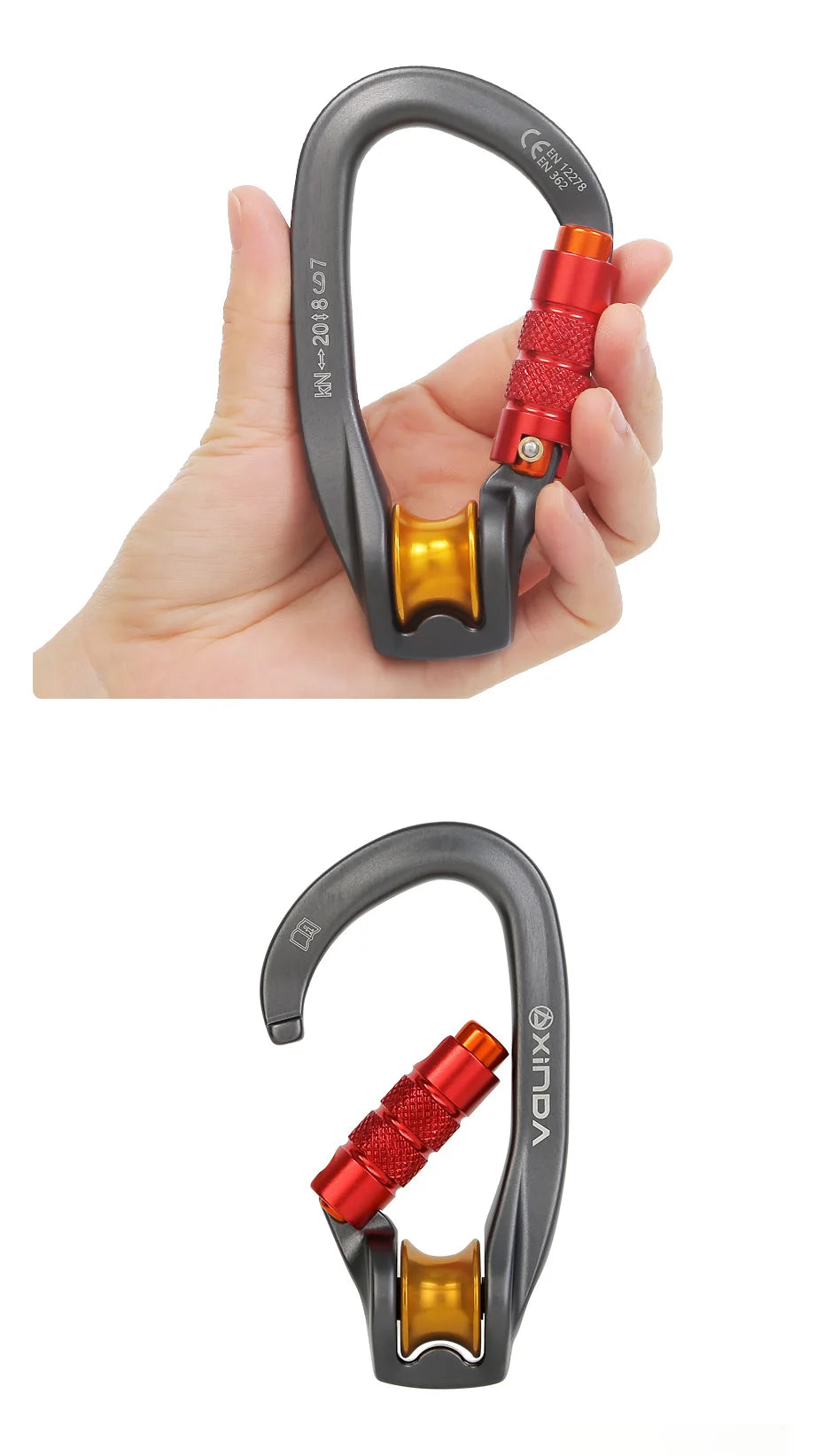 Xinda Outdoor Pulley Carabiner Mountaineering Safety Buckle Lock Cross Strop Equipment Bearing Pulley Hook