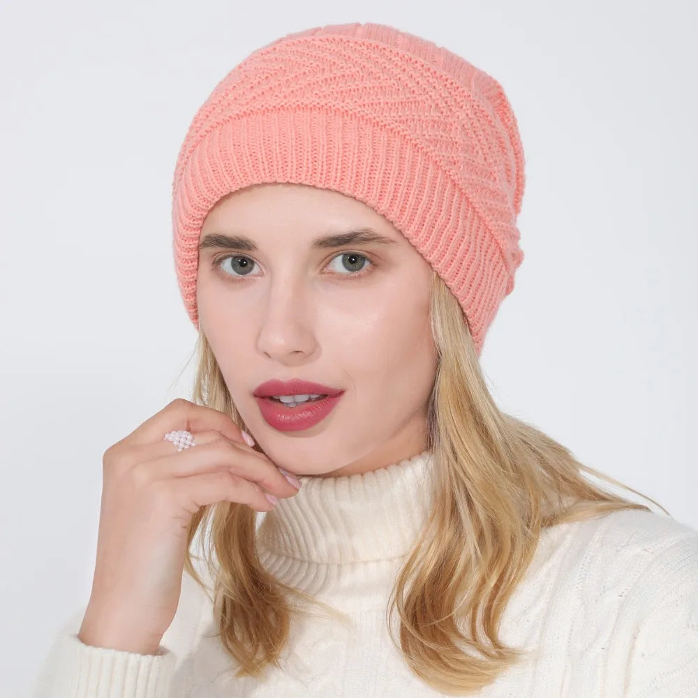 fashion women stretchy knitted Skullies Beanies Hat solid snood scarf warm Beanie For womem Autumn winter Female Beanie cap