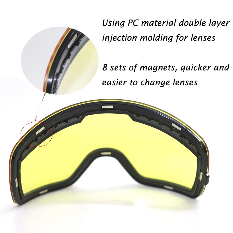 Ski Goggles Snowboard Mask For Men Women Skiing Eyewear UV400 Snow Protection Over Glasses Magnetic Mountaineering Glasses