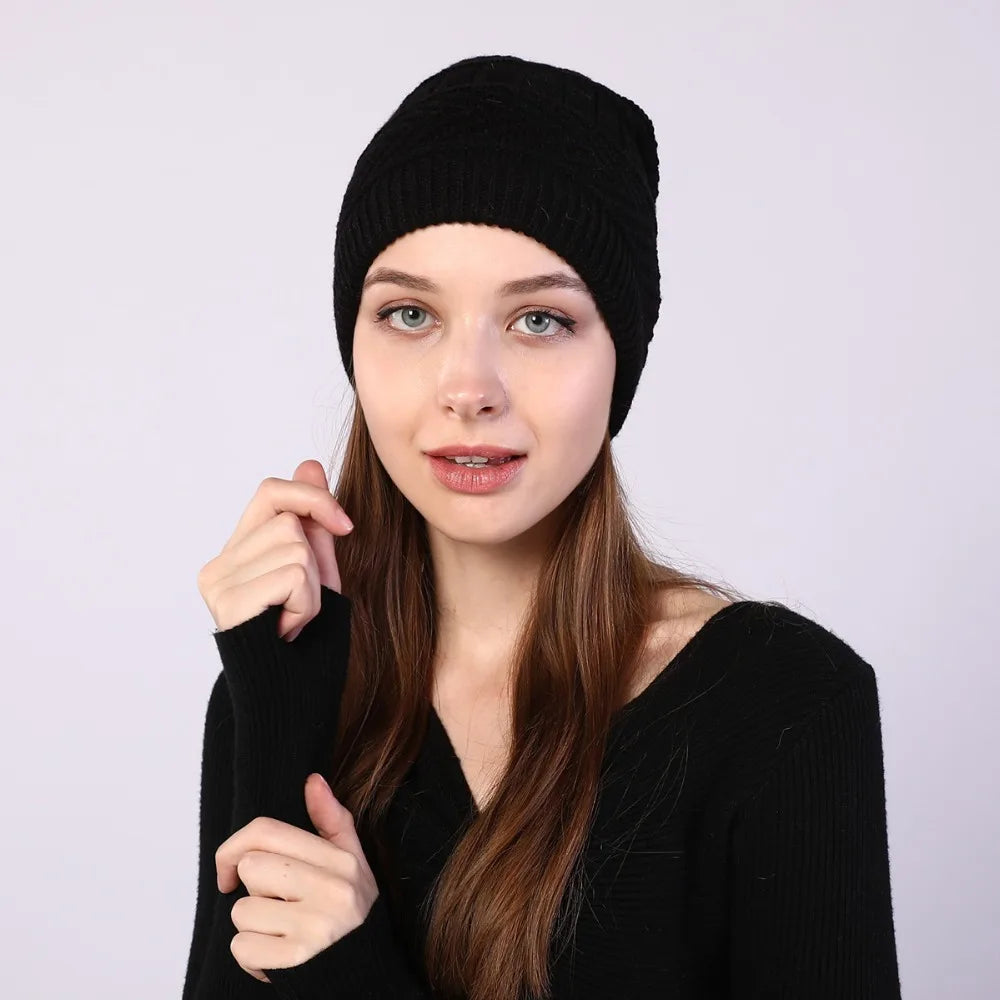 fashion women stretchy knitted Skullies Beanies Hat solid snood scarf warm Beanie For womem Autumn winter Female Beanie cap