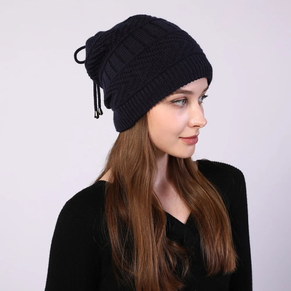 fashion women stretchy knitted Skullies Beanies Hat solid snood scarf warm Beanie For womem Autumn winter Female Beanie cap