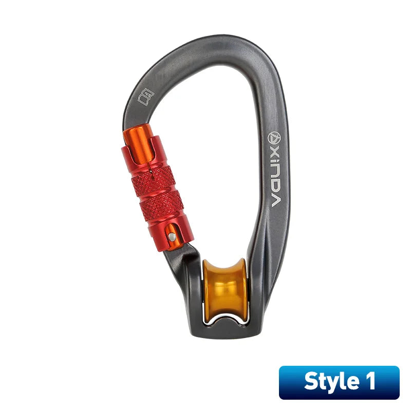 Xinda Outdoor Pulley Carabiner Mountaineering Safety Buckle Lock Cross Strop Equipment Bearing Pulley Hook