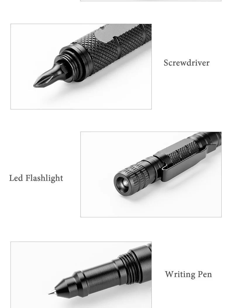 10-In-1 Multi Function Tactical Pen Emergency Flashlight Screwdriver Bottle Opener Outdoor Survival Self Defense Rescue EDC Tool