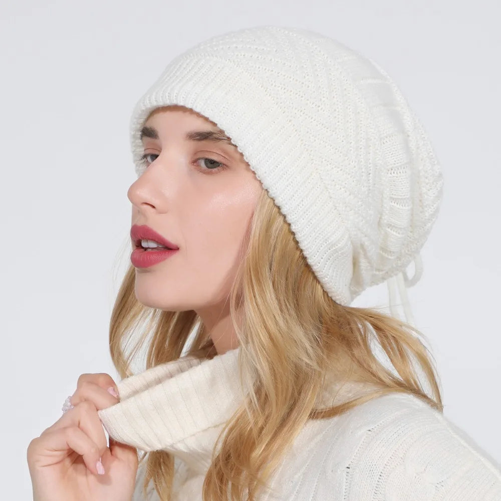 fashion women stretchy knitted Skullies Beanies Hat solid snood scarf warm Beanie For womem Autumn winter Female Beanie cap