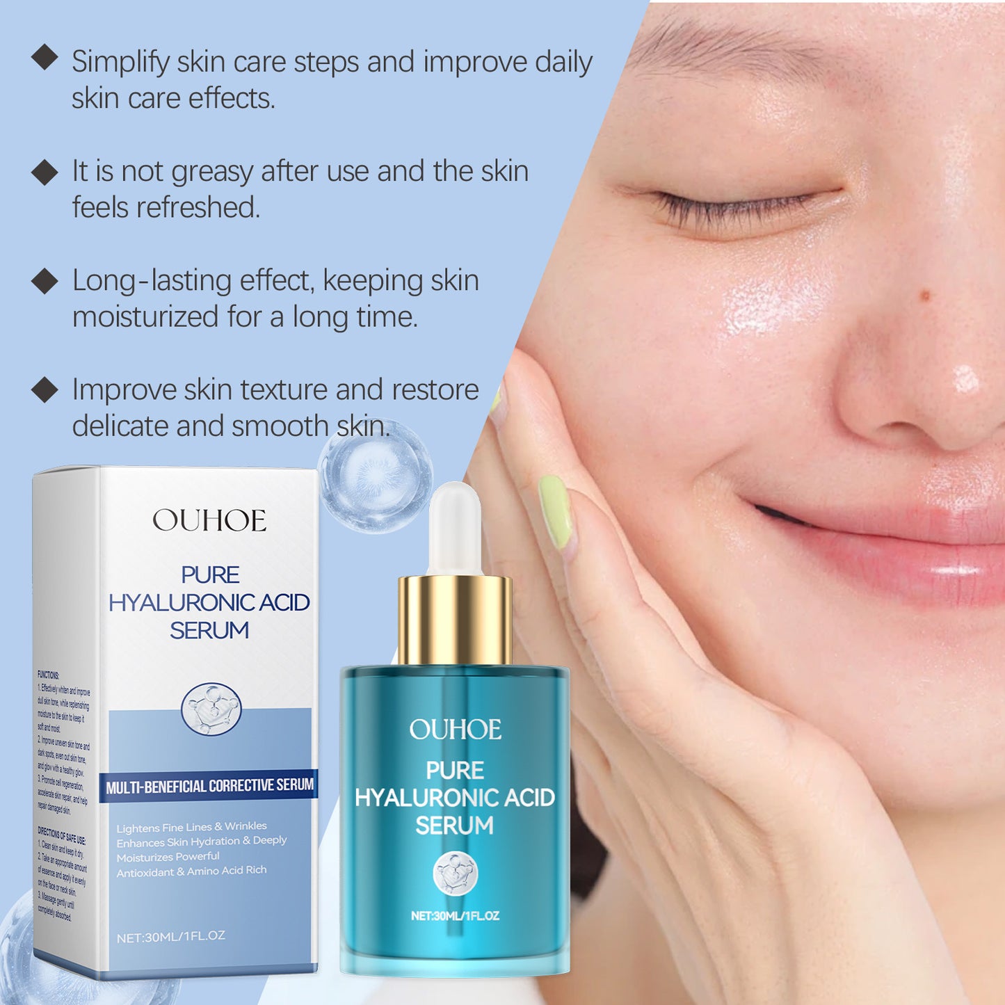 Hyaluronic Acid Serum Shrink Pores Fade Fine Lines Remove Dark Spot Improve Dry Moisturizing Lightening Repairing Facial Essence