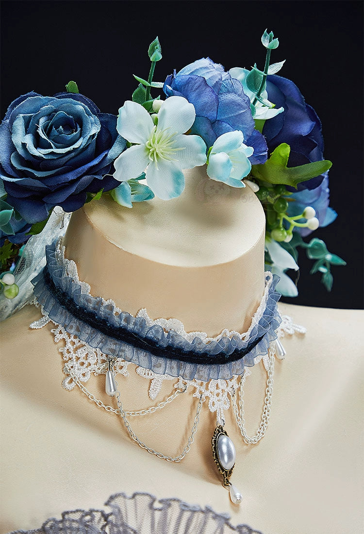 Zombie Bride Cosplay Costume Blue Ombre Gothic Victorian Lace Dress Halloween Anime Game Role Playing Outfit For Women Men