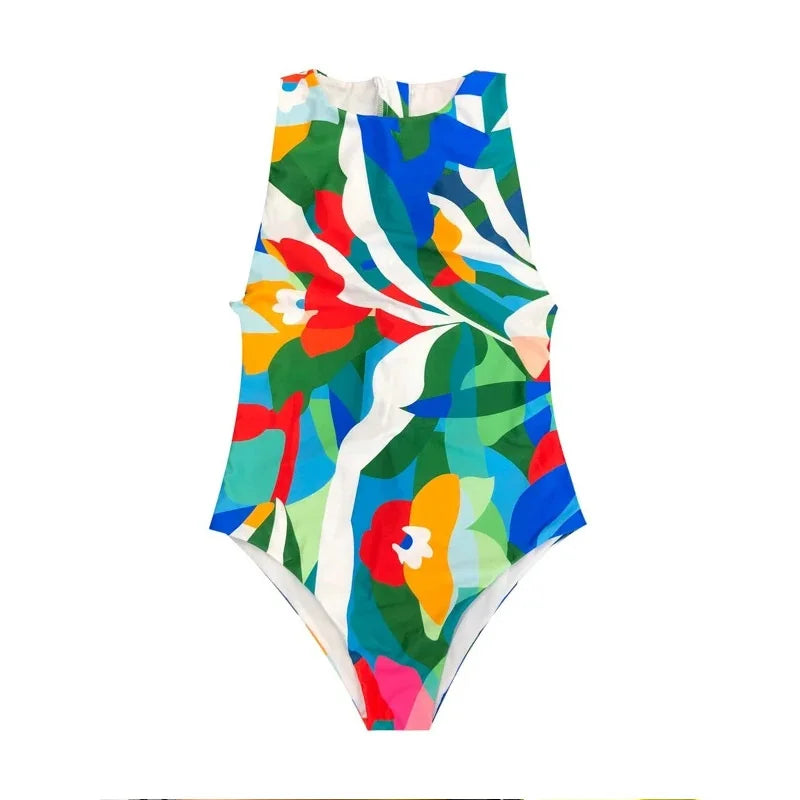 2023 Summer Conservative Tropical Plant Printing Bikini One-piece Swimsuit Beach Bikini Mini Micro Hot