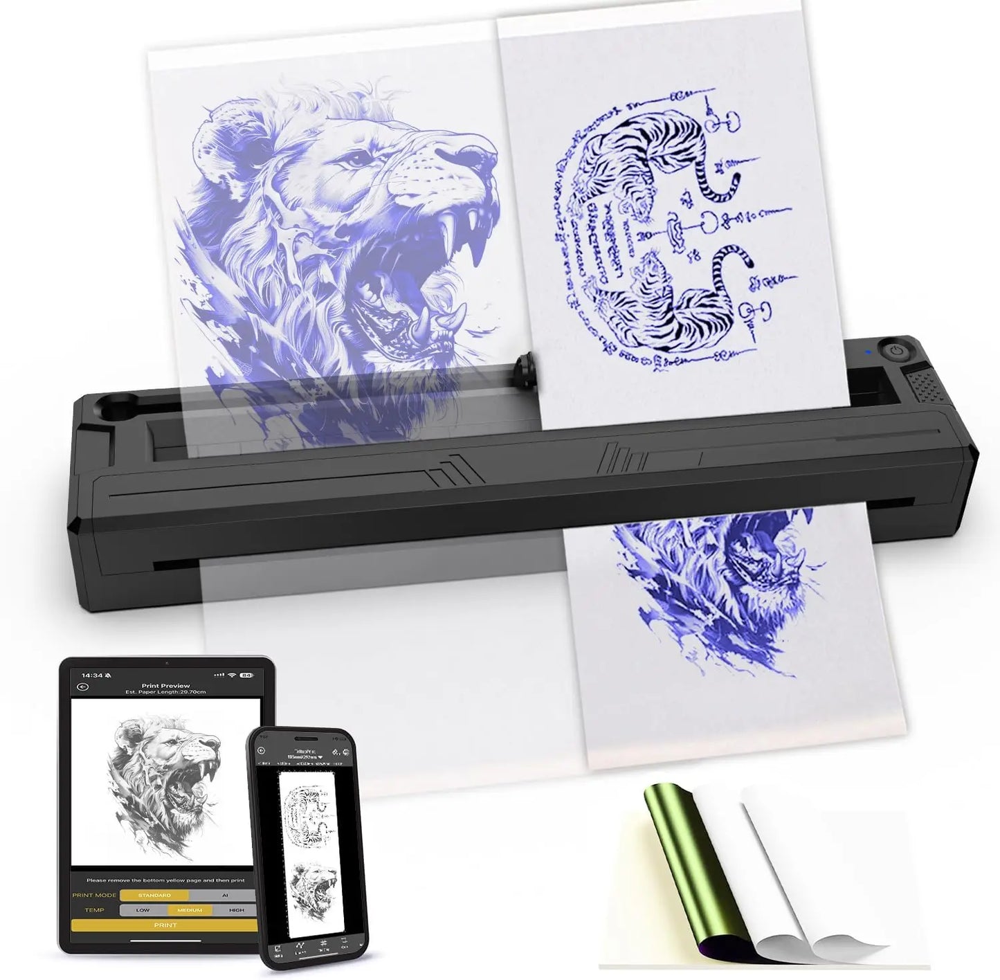 Portable Bluetooth Thermal Tattoo Printer Inkless M8 Beginners&Pros Wireless Tattoo Stencil Printer Suitable for Phone/Tablet/PC