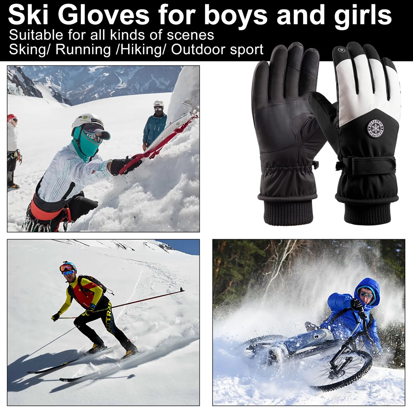 Waterproof Ski Gloves Thermal Touchscreen Snowboard Gloves Warm Winter Snow Gloves Windproof Bike Cycling Gloves Fits Men Wome