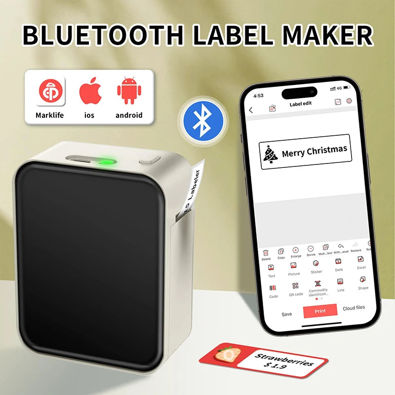Marklife P15 Mini Portable Thermal Printer Wireless Bluetooth Label Tag Maker For Home Office Labeling Sticker Machine With USB