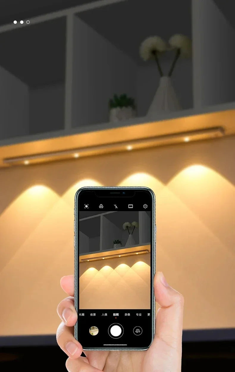 Motion Sensor LED Bar Light Rechargeable Cabinet Light 3 Colors Dimming  Kitchen Light for Closet Wardrobe Stairs 20/30/40/50cm