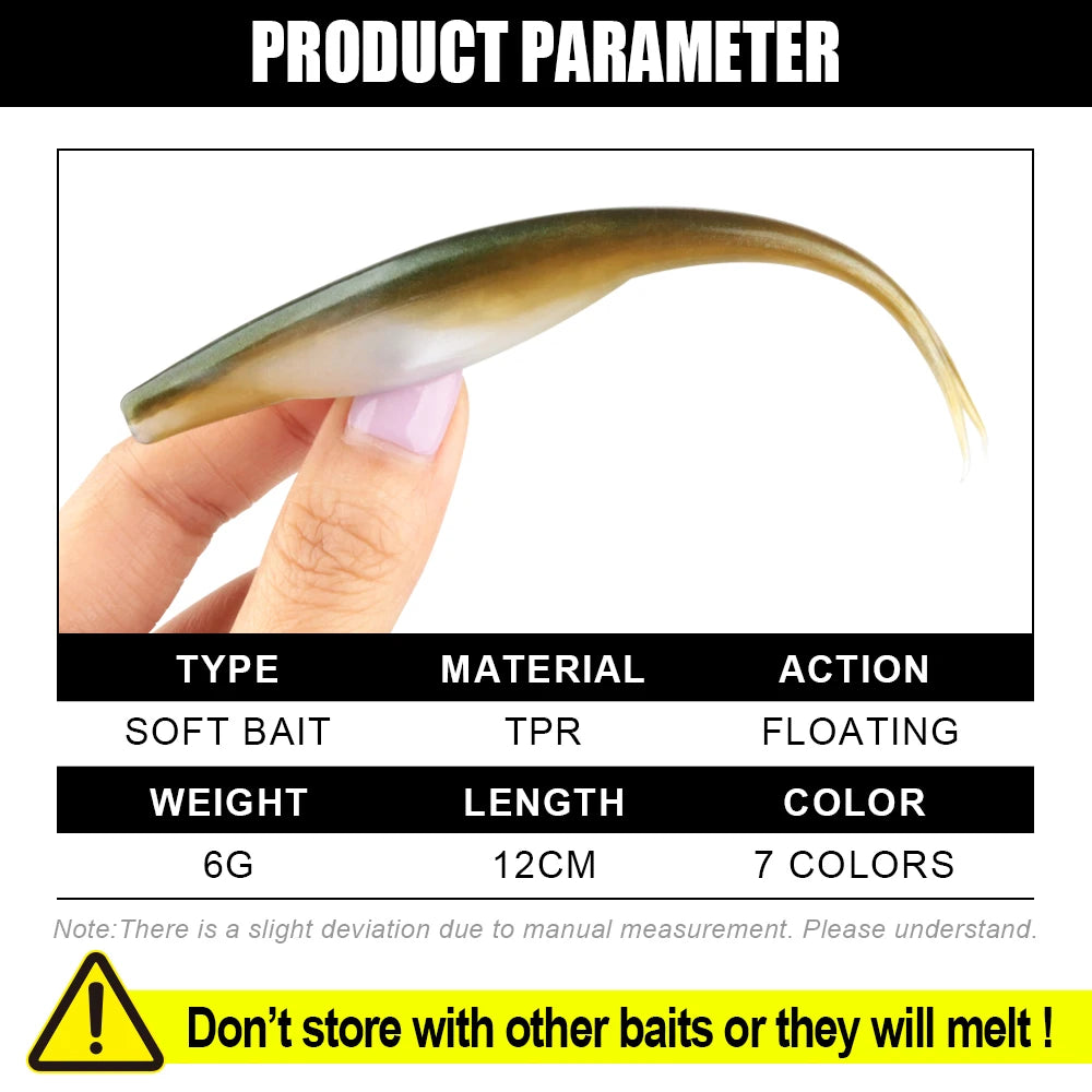 Spinpoler 4.72" Soft Plastic TPR Floating Fluke Jerk Minnow Bait Shad Minnow Silicone Plastic Artificial Swimbait Freshwater 5pc