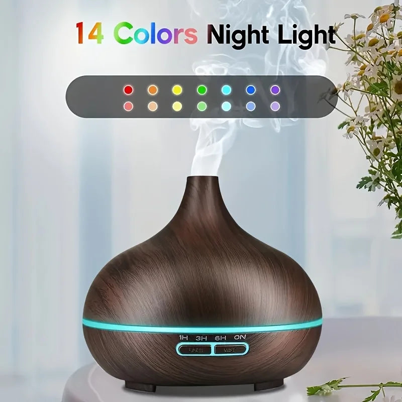 550ml Aromatherapy Essential Oil Diffuser Wood Grain Remote Control Ultrasonic Air Humidifier Cool 7 Color LED Light With 6 Oils