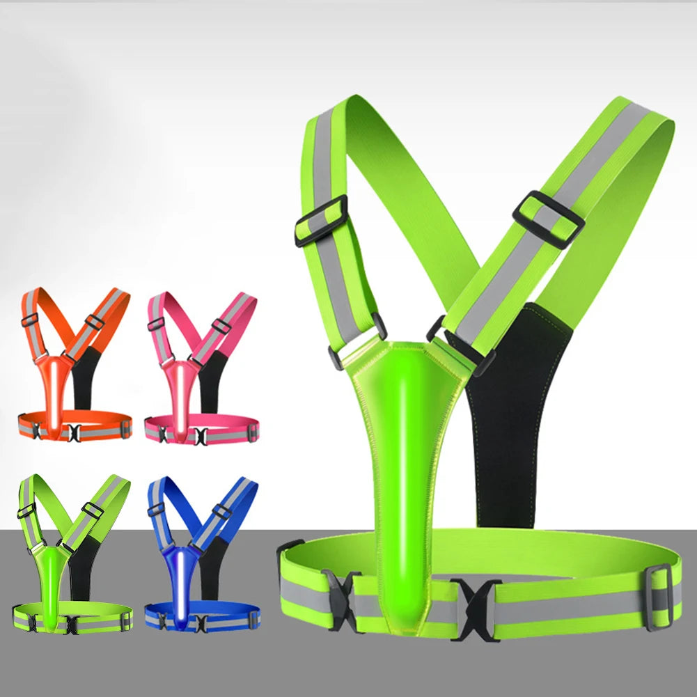High Visibility Safety Reflective Vest USB Rechargeable LED Running Light Adjustable Cycling Vest Night Warning Work Sports Vest