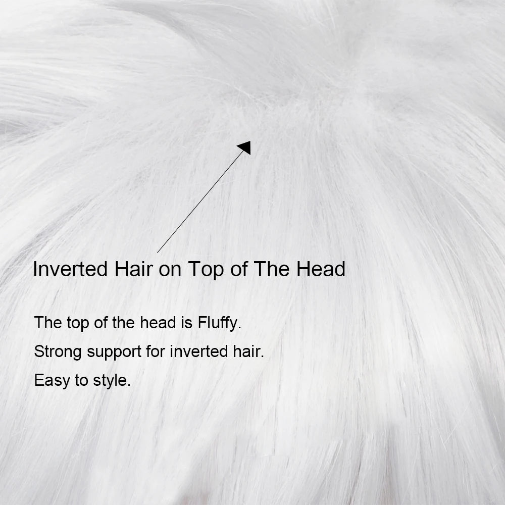 Short White Synthetic Straight Wig Anime Game Cosplay Heat Resistant Fluffy Men Wig for Daily Party
